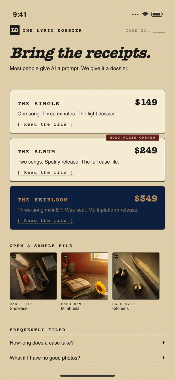 Home — tier ladder + sample carousel