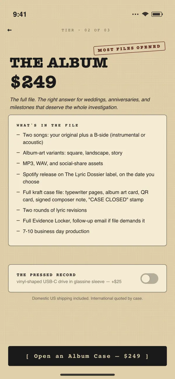 Album tier detail